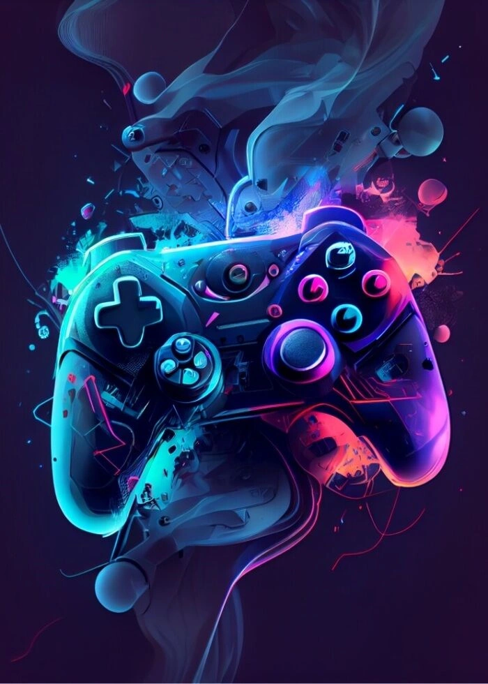 Affisch med Cyberpunk gaming controller gamepad joystick illustration