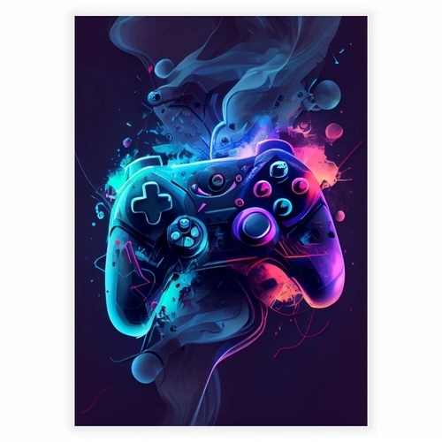 Affisch med Cyberpunk gaming controller gamepad joystick illustration