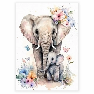 Elefant mamma med ung affisch