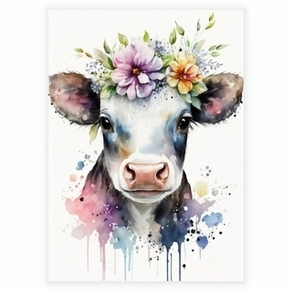 Blommig affisch med liten kalv