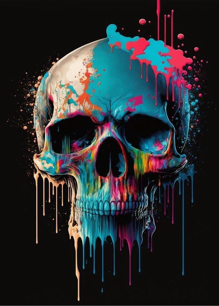 En mycket unik och vacker affisch med Dripping paint skull poster