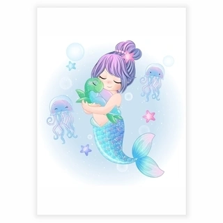 Sjöjungfru med söt havssköldpadda - Affisch 