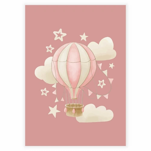 Otroligt vacker barnaffisch med luftballong i rosa nyanser