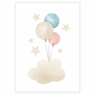 Moln med ballonger och stjärnor - affisch