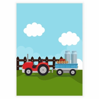 Traktor med mjölkhink och frukt - Barnaffisch