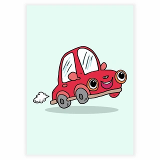 Rolig röd bil - barnaffisch