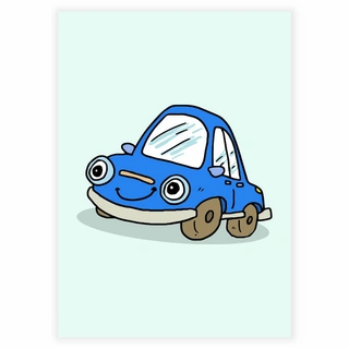 Rolig blå bil - barnaffisch