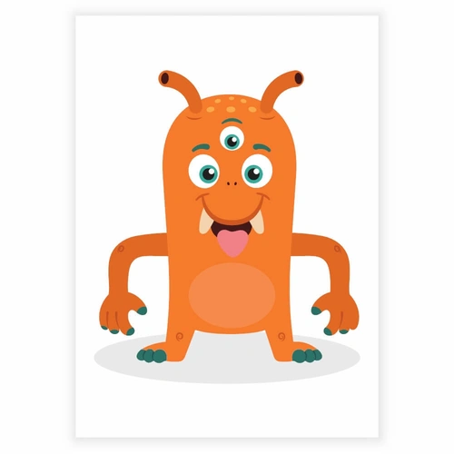 Gulligt och roligt orange monster som affisch till barnrummet
