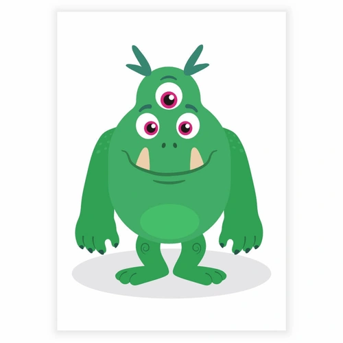 Gulligt och roligt grönt monster som affisch till barnrummet