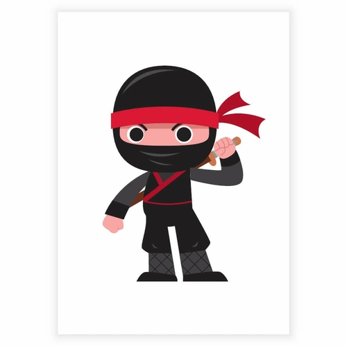 Rolig ninja i svart med svärd på ryggen - Barnaffisch