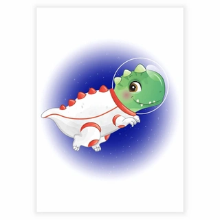Grön dinosaurie yttre rymden - barnaffisch