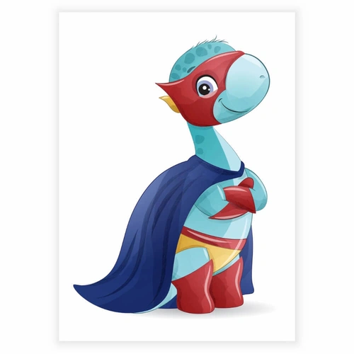 Rolig superhjälte som dinosaurier i färgen blå - affisch för barnrummet