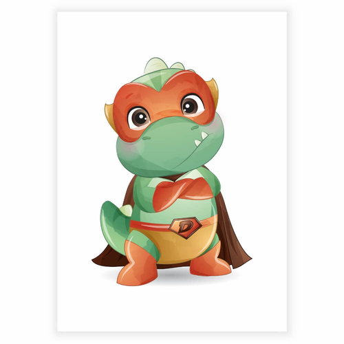 Rolig superhjälte som dinosaurier i färgen grön - affisch för barnrummet