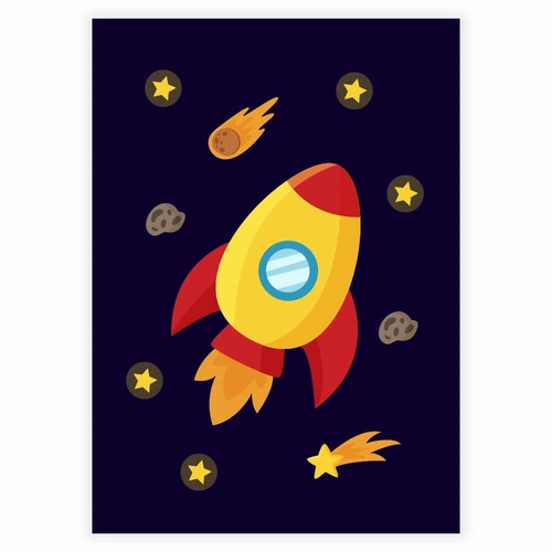 Flygande raket i rymden affisch för barnrum
