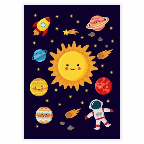 Hela universum med solen i fokus affisch till barnrummet