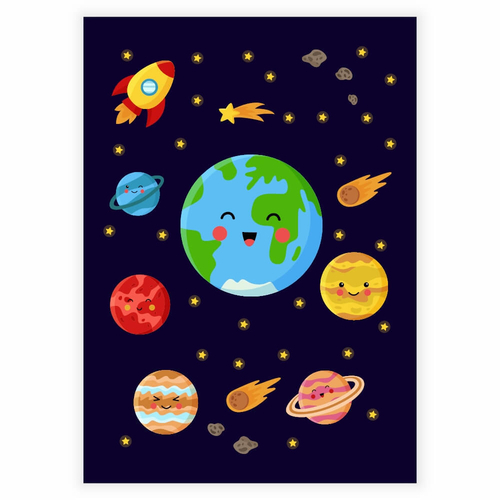 Hela universum med jorden i fokus affisch till barnrummet