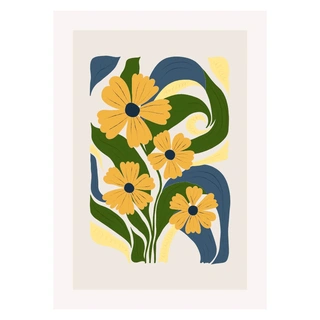 Abstrakta blommor gul 3 - affisch