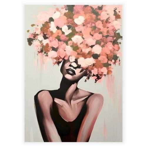 Vacker kvinna med blommor i håret affisch