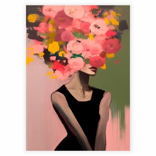 Vacker färgglad kvinna med blommor i håret affisch