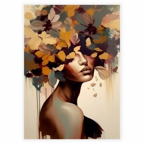 Vacker gyllene kvinna med blommor i håret affisch