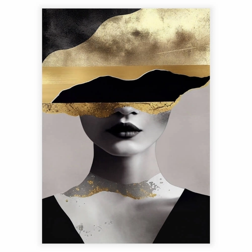 Vacker kvinna med guld och svarta nyanser som en affisch