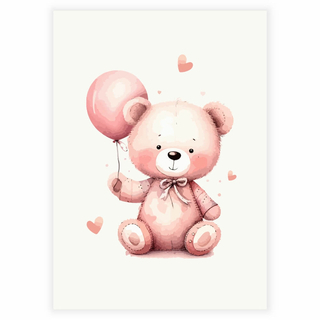 Rosa nallebjörn med ballong - Affisch