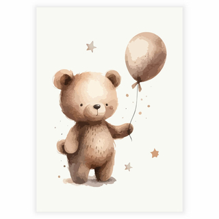 Brun nallebjörn med ballong - Affisch