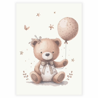 Sittande björn med ballong - Affisch