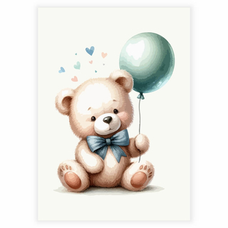 Nallebjörn med grön ballong - Affisch