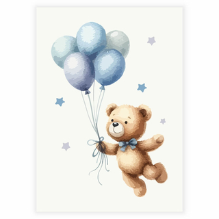 Flygande ballonger med nallebjörn - Affisch