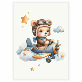 Teddybjörn piloten med moln och stjärna - Affisch