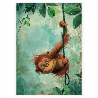 Orangutang svänger i lian