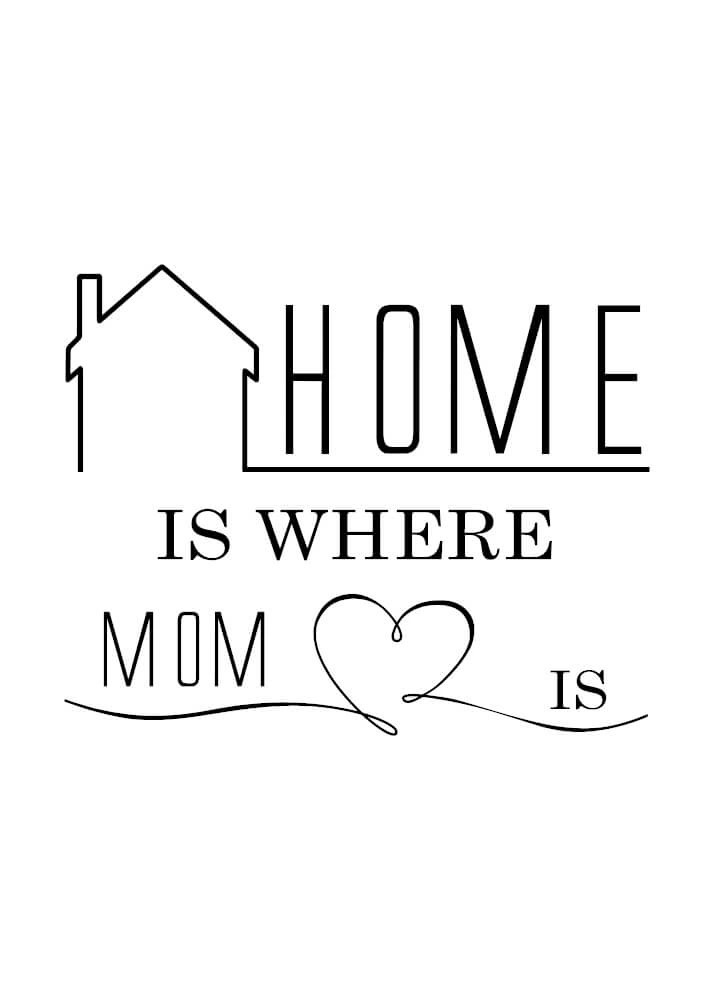 Gullig och vacker affisch för din mamma med den engelska texten: Home is where mamma is.