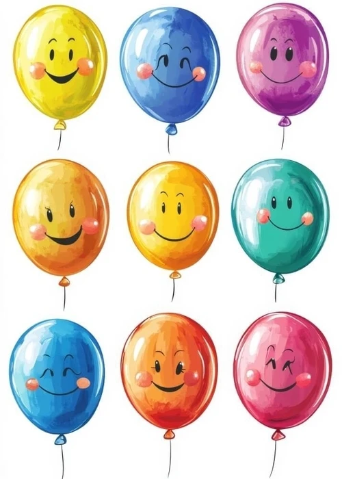 Affisch med färgglada smileys ballonger