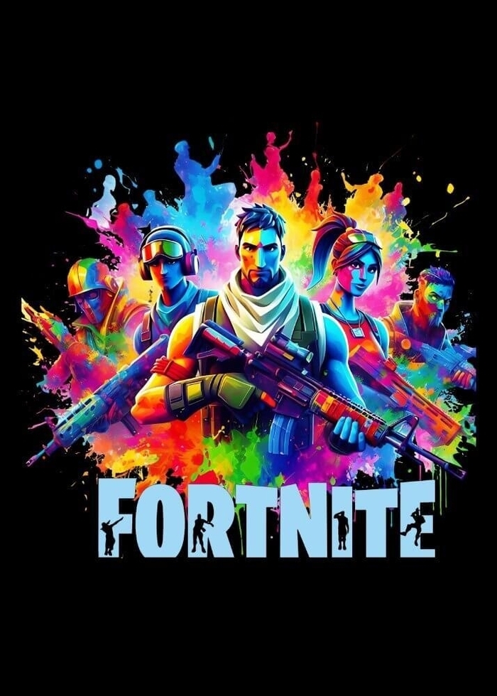 Affisch med Fortnite-karaktärerna i många vackra färger