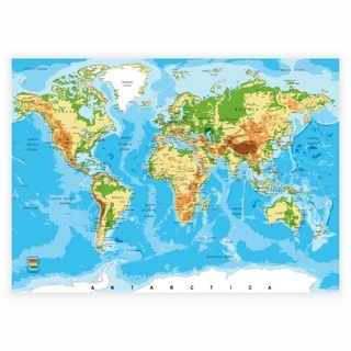 Affisch med en världskarta med länder och färger