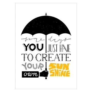 Affisch med text Några dagar och ett paraply med svart och gul text