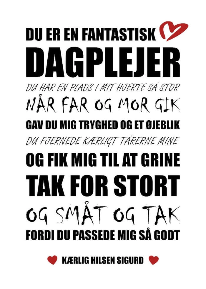 Affisch med text om en fantastisk dagvårdare