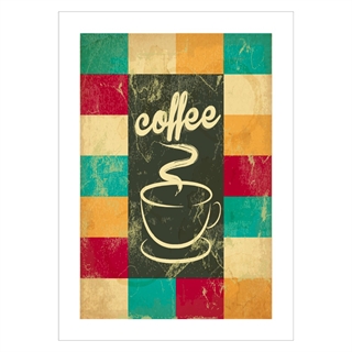 Affisch med kaffetext uppdelad i kuber