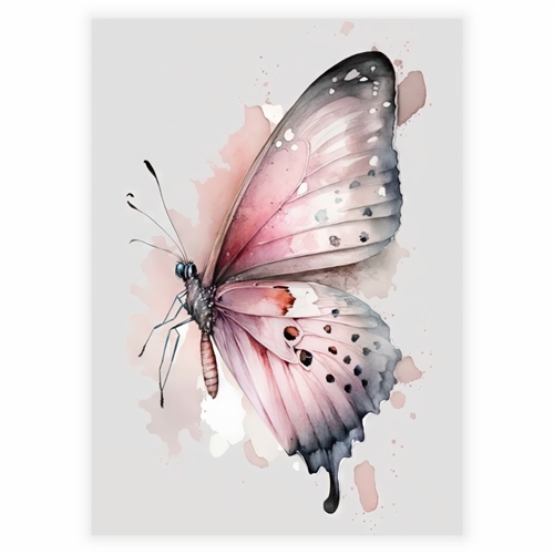 Affisch med vacker fjäril i rosa och mint