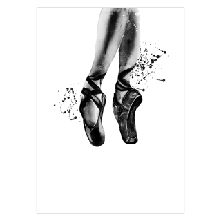 Affisch - Balettdansare. Ytterst vacker svartvitt bild som föreställer förtjusande balettskor i en klassisk, dramatisk väska.