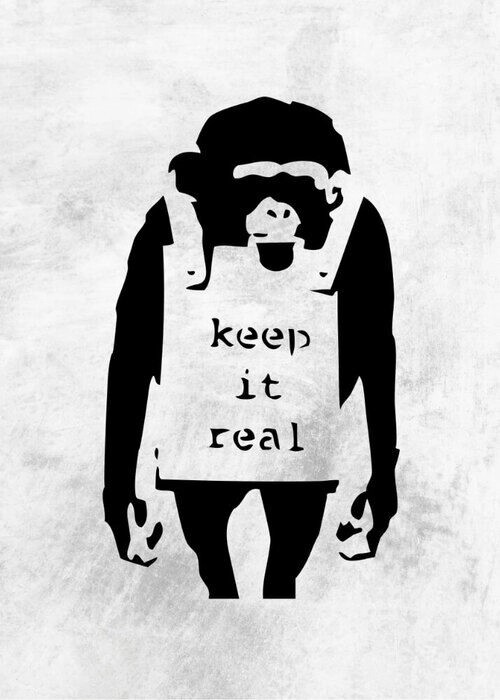 Affisch av apa med texten Keep it real av Banksy