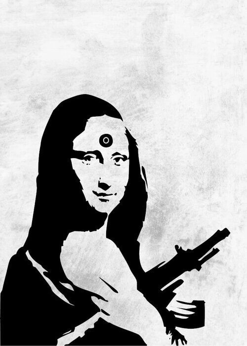 Banksy - Mona Lisa med en AK47-affisch