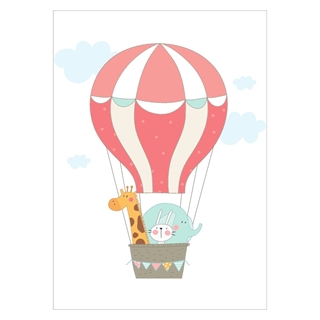 Vacker och enkel barnaffisch med motiv av en luftballong med djurvitt