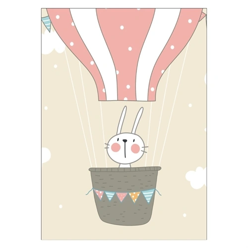 Vacker och enkel barnaffisch med motiv av en luftballong och kanin