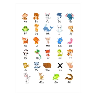 Barnaffisch - Fin ABC-tavla med färgglada djur