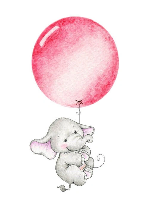 Barnaffisch - Elefant med rosa ballong