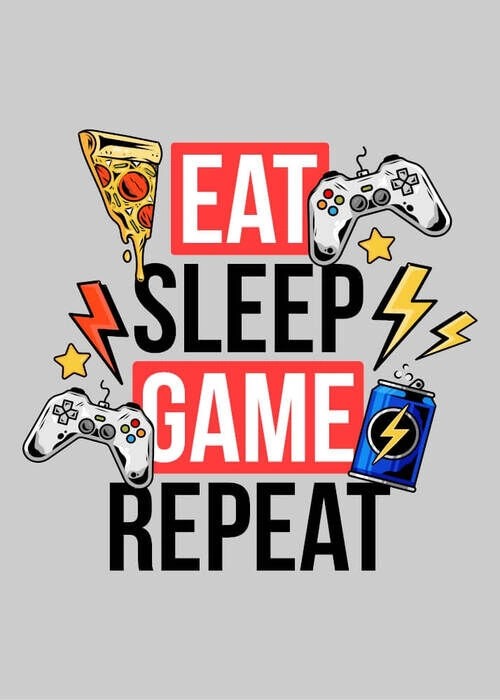 Affisch - Eat-sleep-game-repeat ljusgrå bakgrund