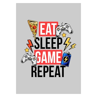 Affisch med texten Eat-sleep-game-repeat med färger