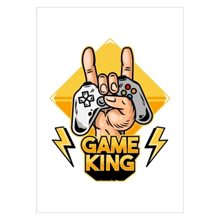 Affisch med textspelet King med controller